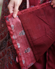Maroon small flower chanderi full suit set