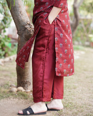 Maroon small flower chanderi full suit set