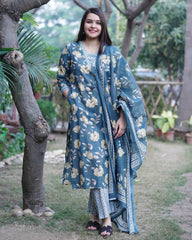Grey floral Sanganeri full suit set