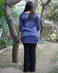 Blue Lotus Handblock Modal Silk Kurti