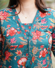 Sea green floral Sanganeri full suit set