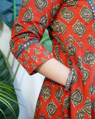 Red Floral Sanganeri aline full suit set