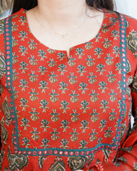 Red Floral Sanganeri aline full suit set