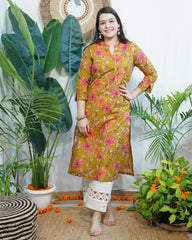 Mustard Pink floral Jaal kurta