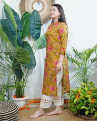 Mustard Pink floral Jaal kurta