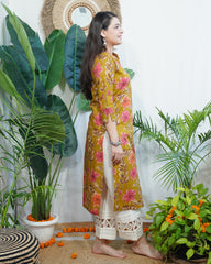 Mustard Pink floral Jaal kurta