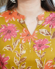 Mustard Pink floral Jaal kurta