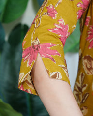 Mustard Pink floral Jaal kurta