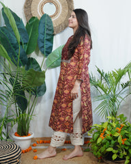 Gerua jaal yoke kurta