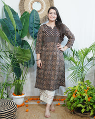 Brown yoke kurta