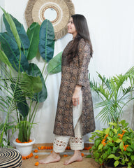 Brown yoke kurta