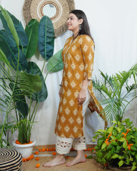 Mustard Ikkat print Kurta