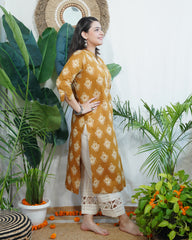 Mustard Ikkat print Kurta