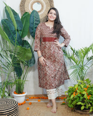 Brown floral Yoke kurta