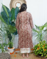 Brown floral Yoke kurta