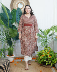 Brown floral Yoke kurta