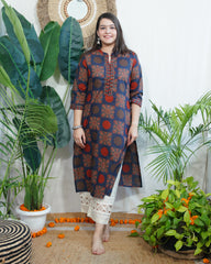 Sanganeri square pothli button Kurta