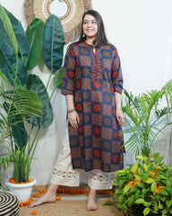 Sanganeri square pothli button Kurta