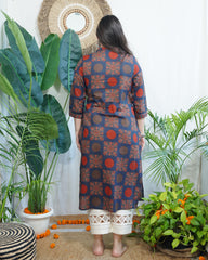 Sanganeri square pothli button Kurta