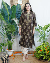 Brown Buta Pothli button kurta