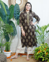Brown Buta Pothli button kurta