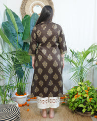 Brown Buta Pothli button kurta