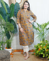 Mustard jaal Pothli button kurta