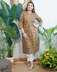 Mustard jaal Pothli button kurta
