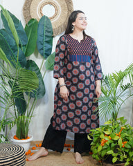 Black Yoke Sanganeri Kurta
