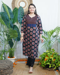 Black Yoke Sanganeri Kurta