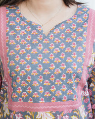 Grey Sanganeri yoke kurta