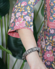 Grey Sanganeri yoke kurta