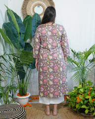 Grey Sanganeri yoke kurta