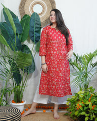 Magenta Floral yoke kurta