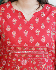 Magenta Floral yoke kurta
