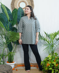 Olive handblock short kurti