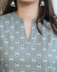 Olive handblock short kurti