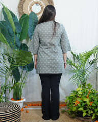 Olive handblock short kurti