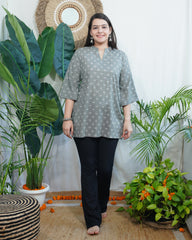 Olive handblock short kurti