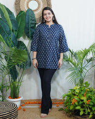 Indigo leaf ban neck kurti