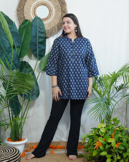 Indigo leaf ban neck kurti