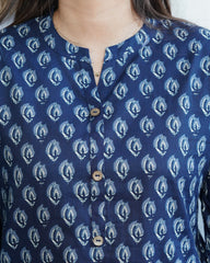 Indigo leaf ban neck kurti