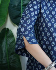 Indigo leaf ban neck kurti