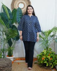 Indigo leaf ban neck kurti
