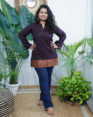 Wine Kullu border woollen short kurti