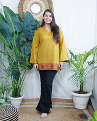 Mustard Kullu border woollen short kurti