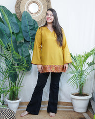 Mustard Kullu border woollen short kurti