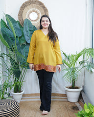 Mustard Kullu border woollen short kurti