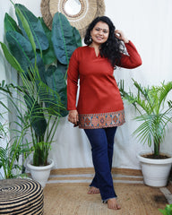 Rust kullu border woollen short kurti