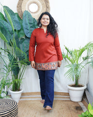 Rust kullu border woollen short kurti